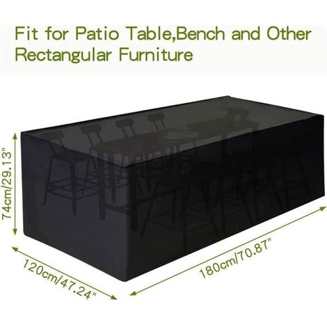 Housse de mobilier de jardin, bâche de mobilier d'extérieur en tissu imperméable Oxford 210D, 180x120x74 cm (1/5)