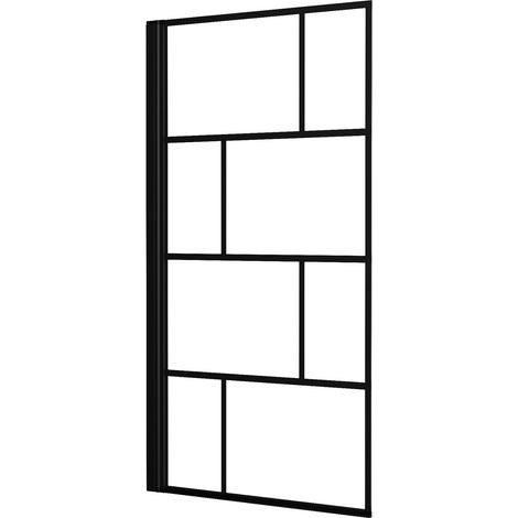 Marwell Badewannenfaltwand Bricks 140x80cm schwarz - Duschwand für Badewanne mit 4mm Einscheibensicherheitsglas - Mit Handtuchhalter - hochwertige Aluminiumrahmen (1/3)