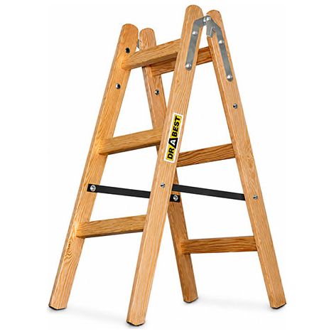 Escabeau bois double 2x3 échelons - Hauteur max. de travail 2.30m - DR-DR-2X3 (1/5)