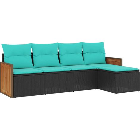 5-teiliges Gartensofa-Set mit Kissen, schwarzes Polyrattan vidaXL (1/5)