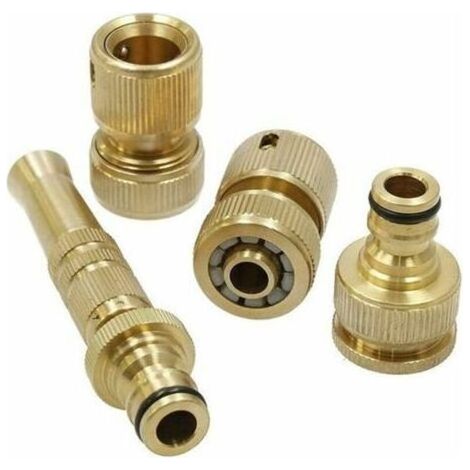 Kit complet Pistolet pulvérisateur mâle 3/4 en laiton, deux raccords rapides femelles pour tuyau 1/2 (15 mm) et buse de tuyau avec réglage de pulvérisation pour différents types d'arrosage,240g (1/4)