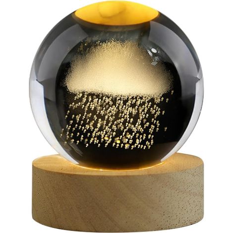 Veilleuses Boule de gravées 3D avec Base en Bois Lampe de Nuit LED rotative à 360 ° pour Chambre à Coucher décoration de Table à la Maison lumières Boule de rougeoyantes (1/5)
