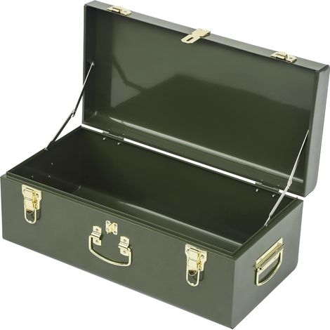 Coffre de rangement en métal robuste avec couvercle verrouillable et poignées pour chambre à coucher, salon, literie, couvertures et jouets, vert, taille S (1/5)