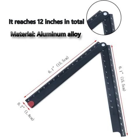 Règle pliante en alliage d'aluminium de 30 cm (12 pouces), règle de bureau métallique pliante à 90°, équerre, règle de mesure géométrique réglable, inclinomètre (1/3)