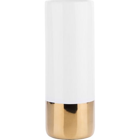 Jarrón decorativo de cerámica blanco con dorado 36 cm cilíndrico alto glamuroso Gelida (1/5)