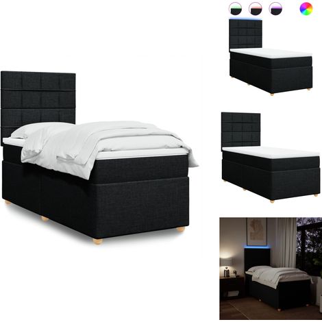 Sommier à lattes de lit et matelas Noir 80x200 cm Tissu - Lit Plateforme - Lit Double - Lit Design - Lit Moderne - Matelas À Ressorts Ensachés (1/5)