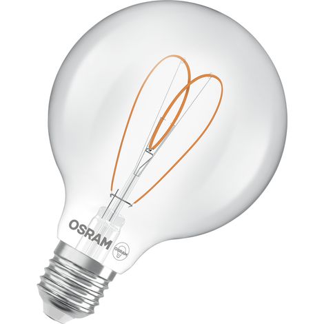 OSRAM Vintage 1906 Globe est une blanc chaud à intensité variaben forme de bouclassique avec filament. Il offre 7,2 W pour 806 lm,E27, verre clair, diamètre 95 mm, 2700 K, EEK E.