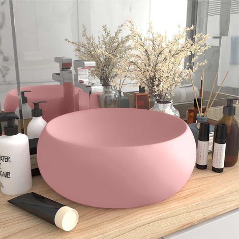 146999 vidaXL Luxury Wash Basin Round Matt Pink 40x15 cm Ceramic (1/5)
