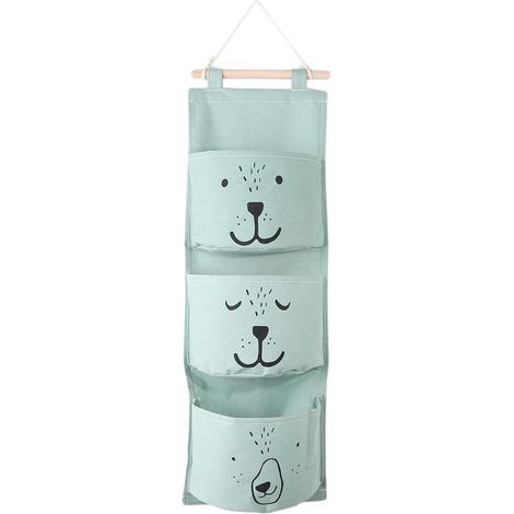 Tissu De Bande Dessinée Suspendus Sac De Rangement Mural Suspendu Organisateur Avec 3 Poches Pour Chambre D'Enfants, Chambre à Coucher, Salle De Bains, Vert-Fei Yu (1/3)