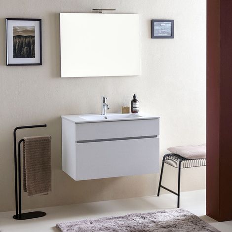 Mueble De Baño De Pared De 80 Cm Con Compartimento En Blanco Efecto Madera Sole (1/5)