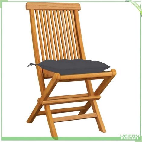 Chaises de jardin - FAFEICY - 3062583 - Lot de 4 - Bois de teck - Pliantes, coussins anthracite (1/5)