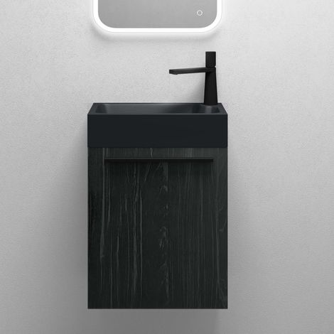 Mai & Mai Badmöbelset Badezimmermöbel Waschbeckenunterschrank in Schwarz Strukturiert und Waschbecken Anthrazit matt BxTxH 46x26x63 cm Pisa (1/5)
