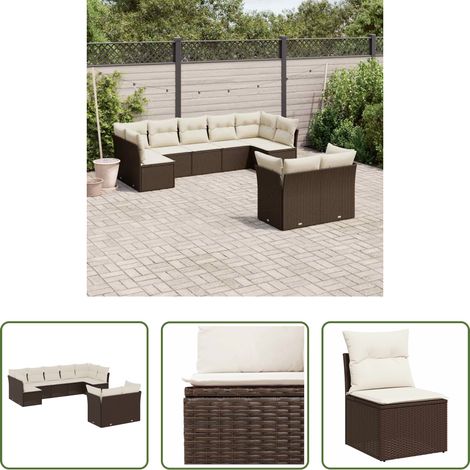 vidaXL Rattan - 9-tlg. Garten-Sofagarnitur mit Kissen Braun Poly Rattan (1/5)