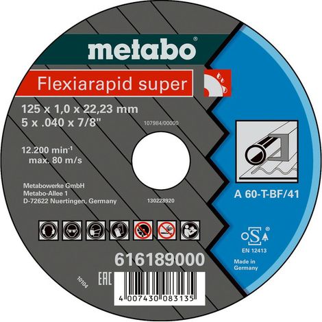 METABO Meules de tronçonnage Flexiamant super 125x1,0x22,2 acier