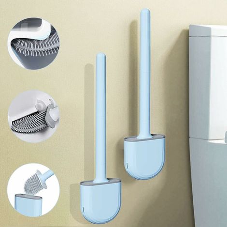 Brosse de toilette à séchage rapide, lot de 2 brosses en silicone avec support et base filtrante, idéale pour les coins et les petits espaces entre les toilettes.-AquaForge (1/5)