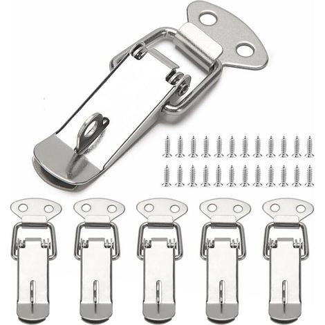 6 Pcs Lever Latch Spring Loaded Catch, 72mm Toggle Spring Latch with Hook for Cabinet, Box, Drawer, Cupboard, Tool Chest, with 24 M4x16 Screws