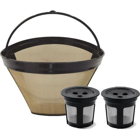 Ein wiederverwendbarer Kaffeefilter aus Edelstahl und zwei Kapseln, geeignet für Kaffee und Tee.