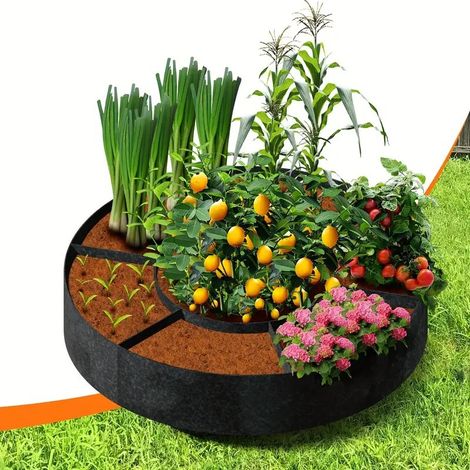 Bolsa redonda de fieltro - jardinera - bolsa para vivero de flores de balcón - tejido no tejido versátil - bolsa de plantación versátil - negra (1/2)
