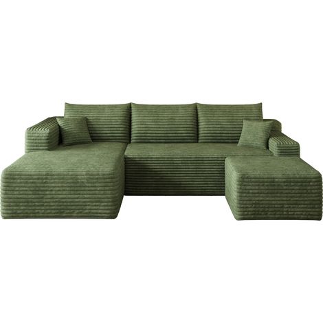 Sofá de esquina modular, sin montaje, asiento profundo, tejido de pana, Verde 241 cm (1/5)
