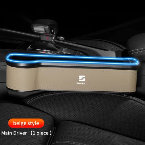 (Pour Beige Gauche) Boîte de Rangement d'espace de siège de Voiture Accessoires de boîte de Rangement en Cuir pour SEAT Ibiza Arona Ateca Cordoba Alhambra Mii Tarraco Leon Altea (1/5)