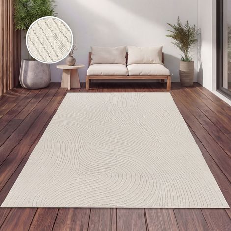 Paco Home Outdoor Teppich Wetterfest Balkon Wohnzimmer Skandinavisch Boho Einfarbig Creme 200x290 cm