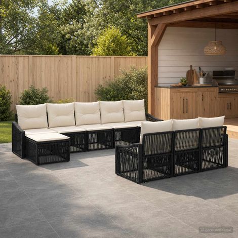 Set Divano da Giardino 10 pcs Nero polyrattan vidaXL (1/5)
