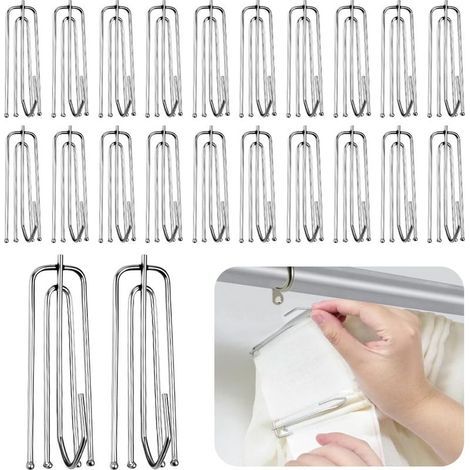 Lot de 60 crochets de rideaux pour anneaux Crochets de rideaux en acier inoxydable Crochets de rideaux Crochets de rideaux Crochets de rideau de douche en métal Crochets de serrage Clips de rideaux po (1/5)