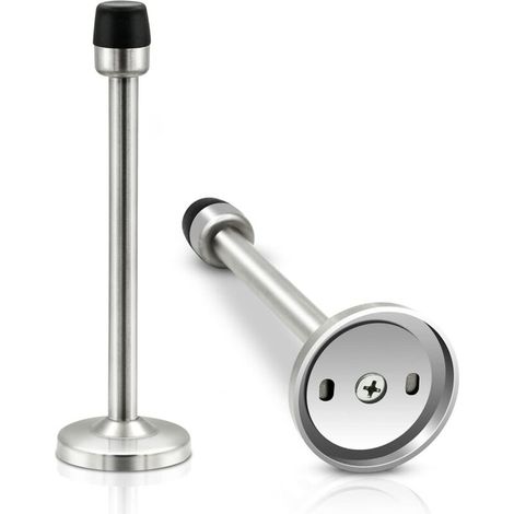 CSPARKV Lot de 2 butées de porte murales en acier inoxydable chromé robuste de en caoutchouc brossé pour plinthes, butées de porte extra longues avec tampon pare-chocs, protection murale argentée (1/5)