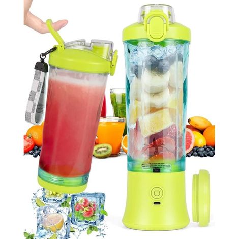 Mixeur à smoothies portable 600 ml avec 6 lames 4000 mAh Mini mixeur peut presser 25 tasses de jus pour le bureau, le camping et les voyages,jaune (1/4)