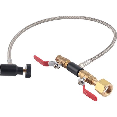 Ortviai Adaptateur de Recharge CO2 pour Bouteille SodaStream – Raccord CGA-320, Tuyau Acier Inoxydable 60 cm, Sans Manomètre (1/4)