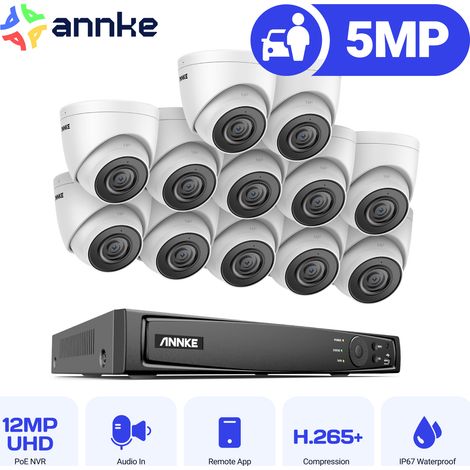 ANNKE 5MP Kit de Vidéosurveillance 16CH NVR 12 Caméras Intelligentes Microphone Vision Nocturne Kit Caméra de Surveillance Extérieur (1/5)