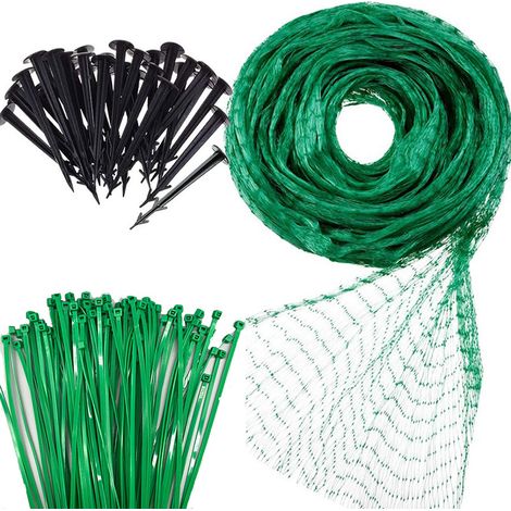 Polyethylen-Vogelschutznetz mit Befestigungspfählen, 20 Stäben und 50 Nylonseilen zum Schutz von Garten, Gemüsegarten und Teich (4 m x 10 m).