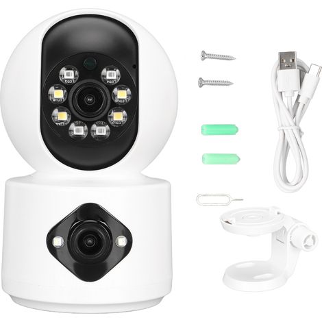 4MP Dual-Objektiv-WLAN-HD-Überwachungskamera mit Ständer für Zuhause, Büro, Geschäft, Lager