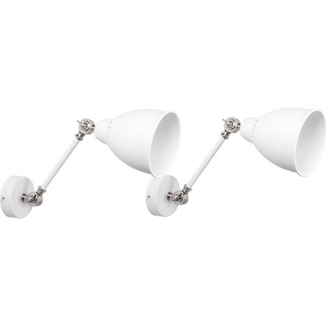 2 Lampes Murales Appliques Orientables avec Bras et Abat-jours Flexibles en Métal Blanc et Argenté E27 Max 40W pour Chambre Salon Moderne Beliani