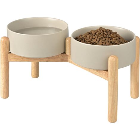 Gamelle Surélevée - Céramique 1800 ml - Support Bambou - Pour Chien Moyen Grand - Lot de 1 (1/5)