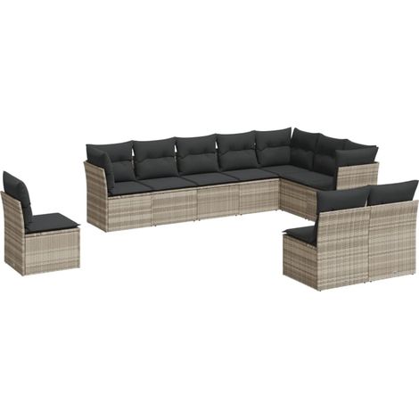 Maison Exclusive - Set Divano Giardino 10 pz con Cuscini Grigio Chiaro Polyrattan (1/3)