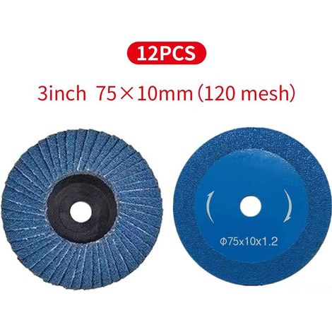 Set mit 12 Lamellenschleifscheiben – 75 mm – Körnung 120 – Metall, Stahl, Holz – Blau (1/5)