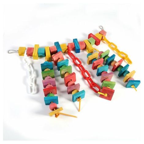 Cage à perroquets colorée en bois, jouets à mcher, oiseau de compagnie, balanoire suspendue, perche à gratter (1/5)