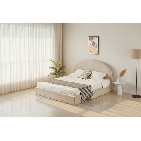 Lit coffre 180x200 beige tête de lit arrondie sommier inclus (1/5)