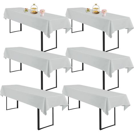 Biertischdecken 6er Set Hellgrau 260x110 cm Rechteckig Waschbar Polyester für Biergarnituren