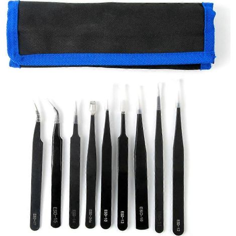 1 lot de 9 pinces antistatiques ESD en acier inoxydable (1/4)