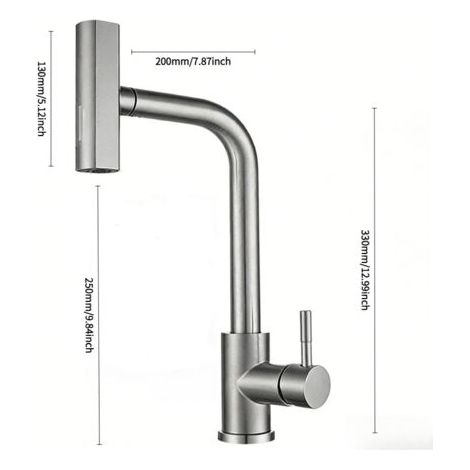 TAISHENGDA-Robinet de cuisine avec douchette extractible, mitigeur de cuisine à effet cascade, trois modes de jet, pivotant à 360° et extractible, construction en acier inoxydable avec finition brossé