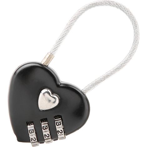 Cadenas à code en forme de cœur pour valises - Sécurité voyage cadenas 3 chiffres anti-ouverture (Noir) (1/5)