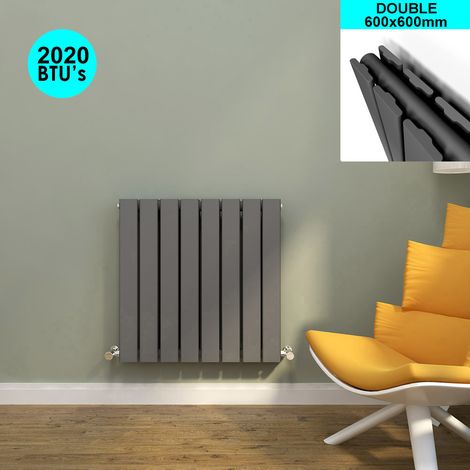 ELEGANT 600 x 600 mm Anthracite Designer Radiator Horizontal Column Double Flat Panel Radiator Heater with Anthracite Thermostatic Radiator Valves (1/5)