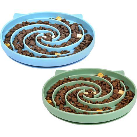 Lot de 2 Gamelle Chat, Silicone Anti-glouton, Design Spiral, Anti-dérapante, Pour Chaton et Petit Chien