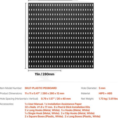 Panneaux Muraux en Pegboard, Matériau Durable, Design Modulaire, 4pcs 11x11in (1/2)