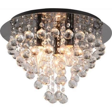 Plafonnier glamour à cristaux London noir 38cm 3xE14