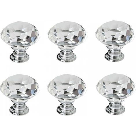 6 poignées en cristal,poignées de porte d'armoire à tiroir en cristal de diamant de 30 mm,poignées de porte en verre de cuisine,armoires de rangement et coiffeuses pour cuisines à domicile et bureaux (1/3)