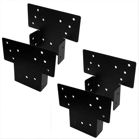Set mit 4 Pergola-Halterungen, 3-Wege-T-Halterungen für 10 x 10 cm Holzpfosten, robuster Stahl für Gartenpavillons, Terrassen und Pergolen – Schwarz (1/5)