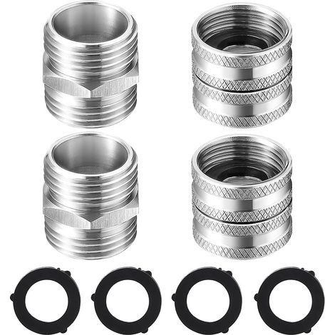 Lot de 4 Adaptateur pour Tuyau d'Arrosage, Mâle vers Mâle, Femelle vers Femelle, Raccord en Acier Inoxydable 3/4'' (19 mm), avec 4 Rondelles Supplémentaires (1/5)